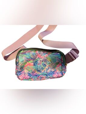 Floral Multi-Color Crossbody Belt Bag - Pink Strap
